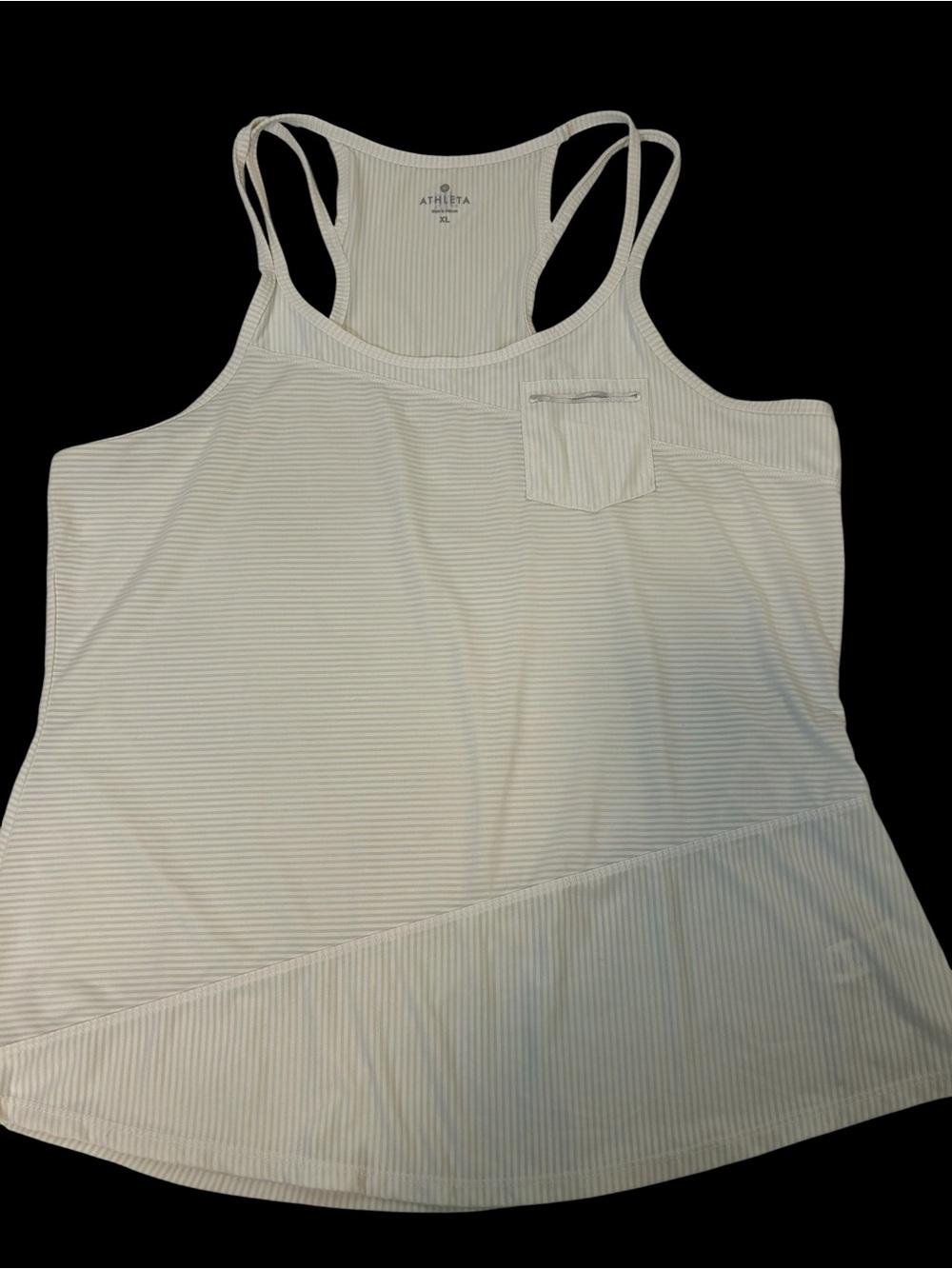 Athleta Speedsetter Activewear Ivory racer tank top with chest pocket Women’s XL